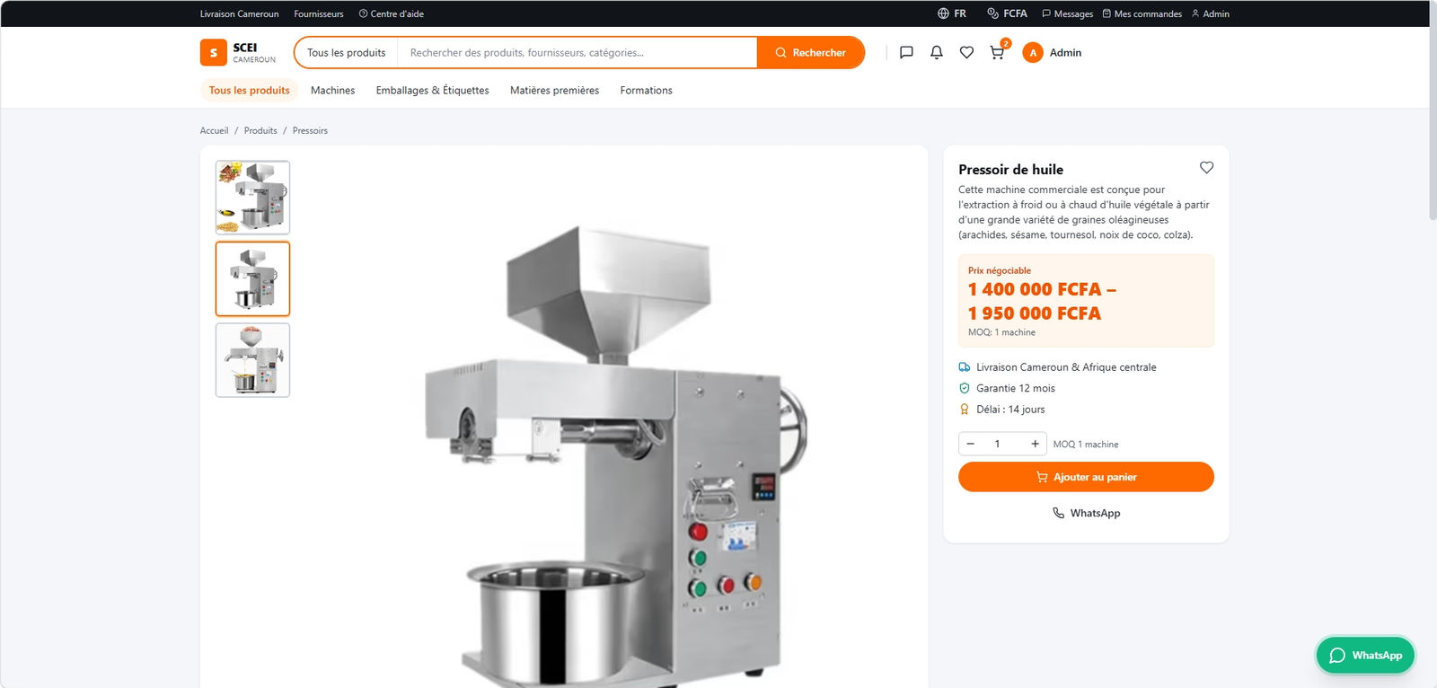 SCEI Cameroun — Homepage catalogue